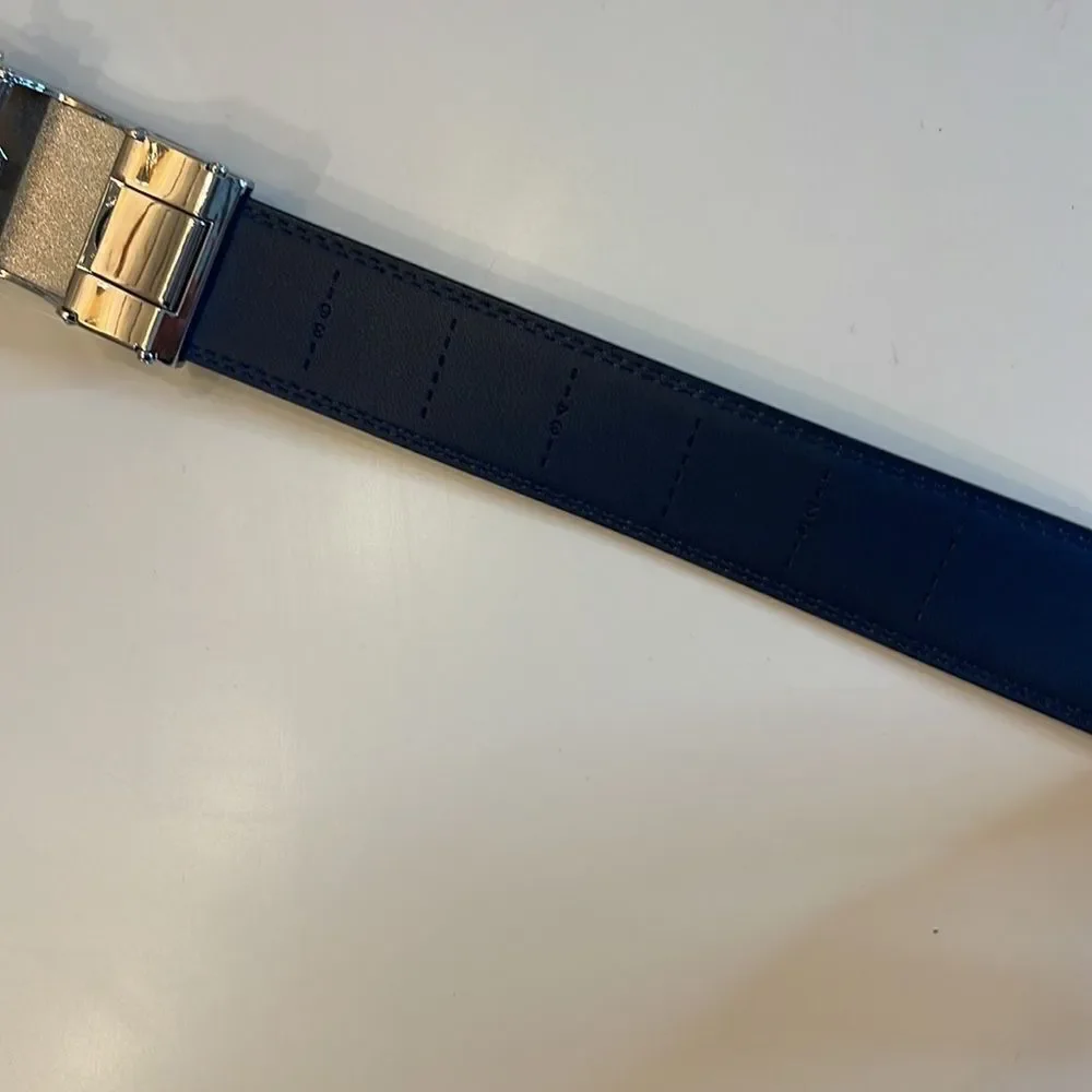 Itiezy leather belt.  Blue and Silver. Size up to 36 inches.  NWOT.